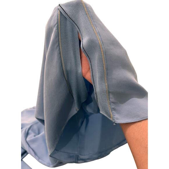 Theory 100% Silk Split Hem Wide Leg Side Striped Trousers, Light Blue, Size M - Picture 8 of 9